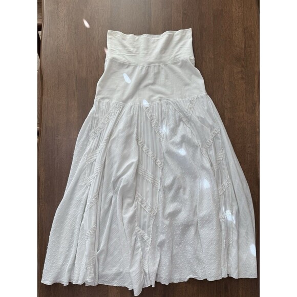 Romeo & Juliet Couture White Cotton Boho Maxi Skirt M Lace Panel Peasant Style - Picture 6 of 9